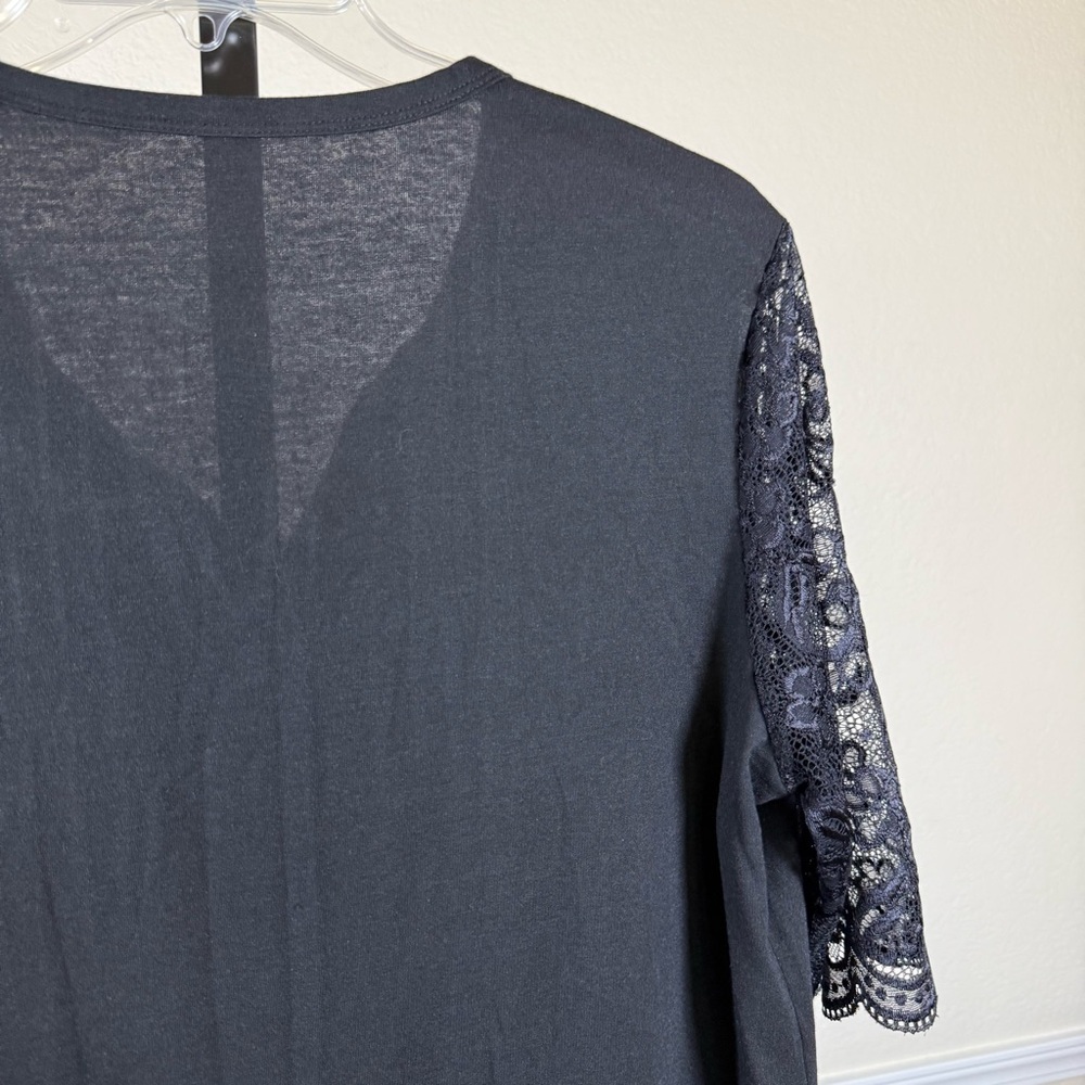 Plus Size Black Lace Sleeve Pintuck Blouse XL Stretchy Gothic Romantic Witchy - Picture 5 of 8